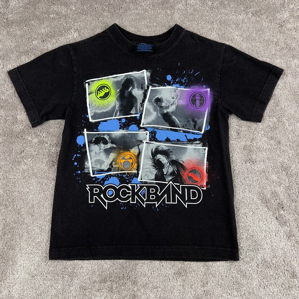 Rock Band Video Game Graphic T-shirt Size 6/7 Black Kids 2010 Gaming Nostalgia